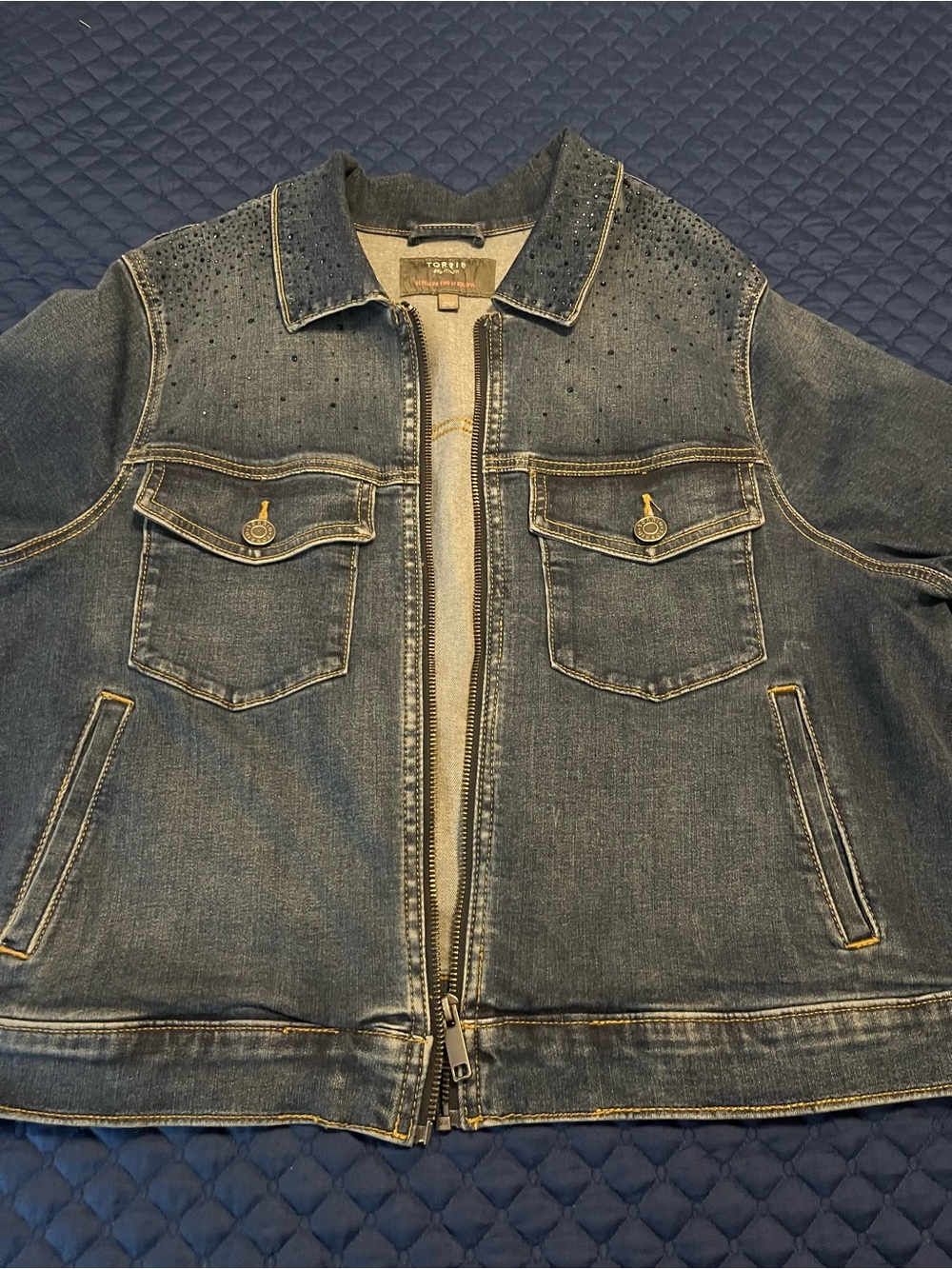 torrid Studded Denim Zip Jacket - Blue